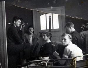 David Oxtoby playing tea chest bass in a student skiffle group 